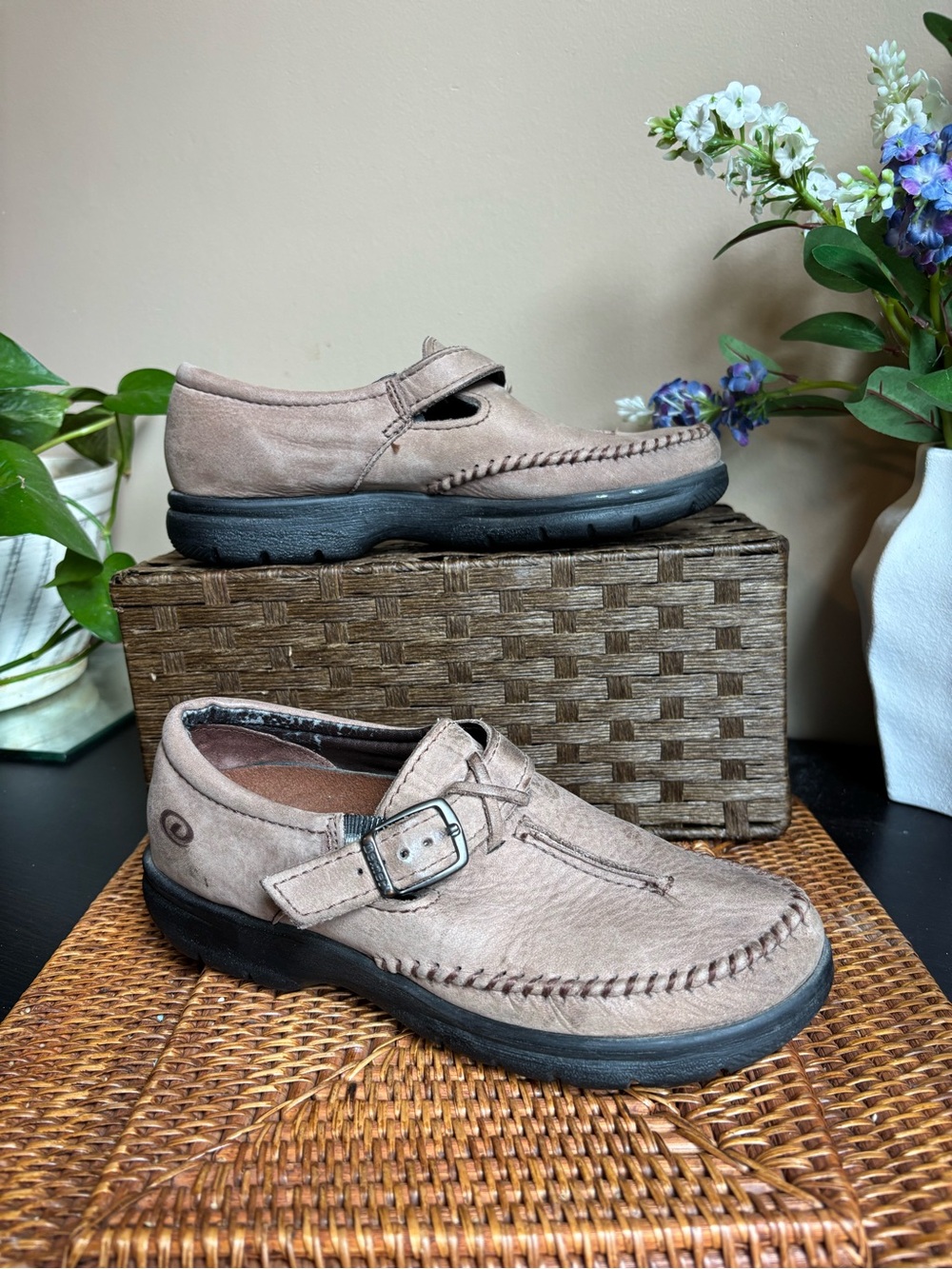 Vintage Dexter USA Walkmocs Leather Buckle Clogs Loafers Taupe Brown Women’s 7.5
